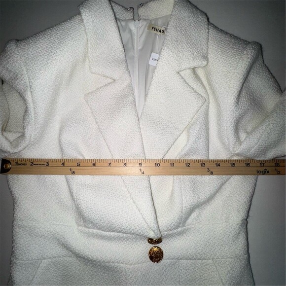 FEHAUTE Jumpsuit Womens Size 4 White Tweed Wide-Leg Pockets Quiet Luxury - Picture 10 of 16